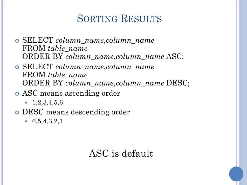 s orting r esults