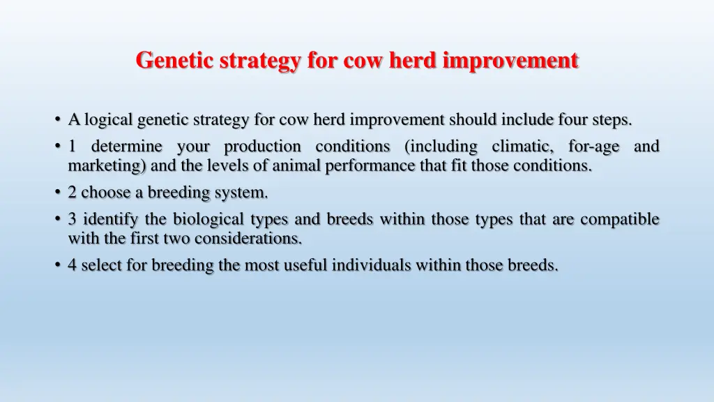 genetic strategy for cow herd improvement