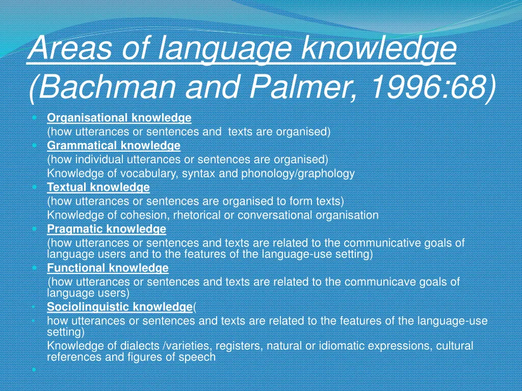 areas of language knowledge bachman and palmer