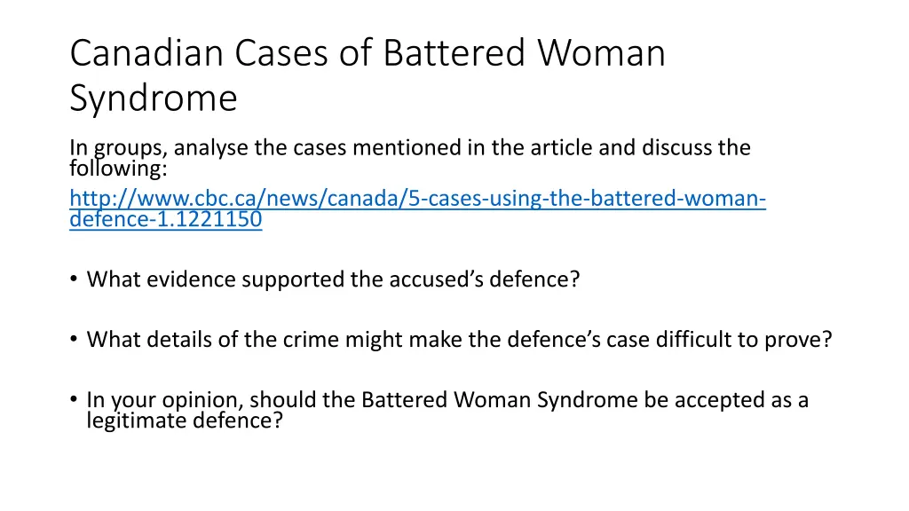 canadian cases of battered woman syndrome