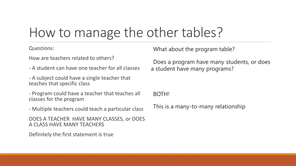 how to manage the other tables