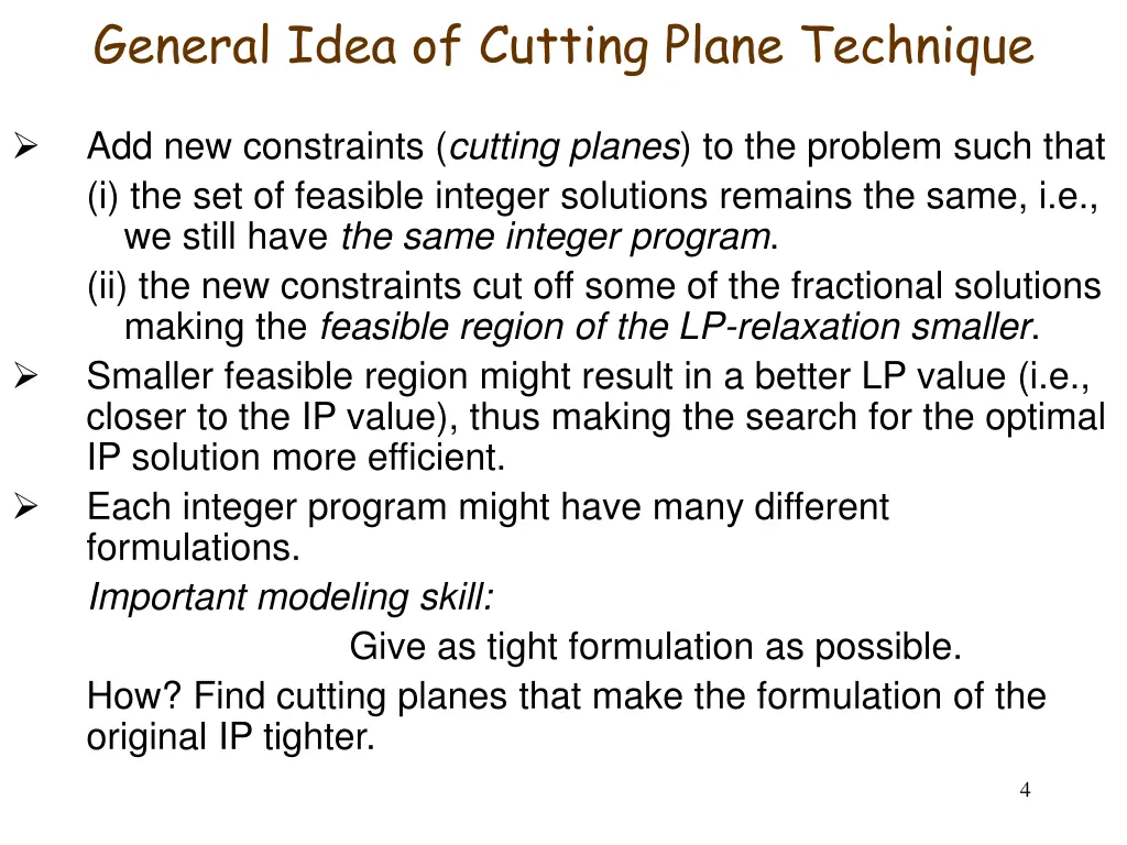 general idea of cutting plane technique