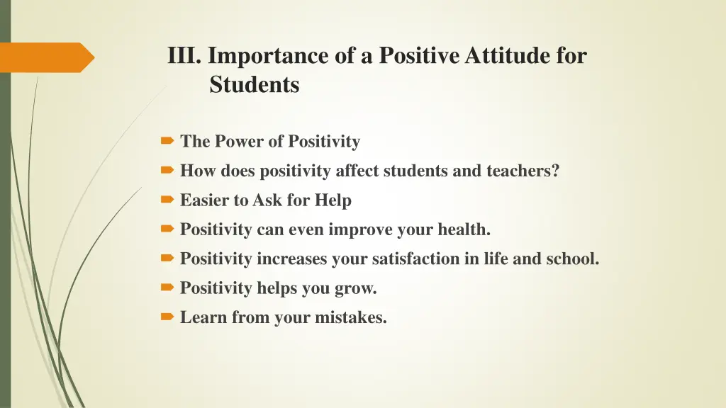 iii importance of a positive attitude for students