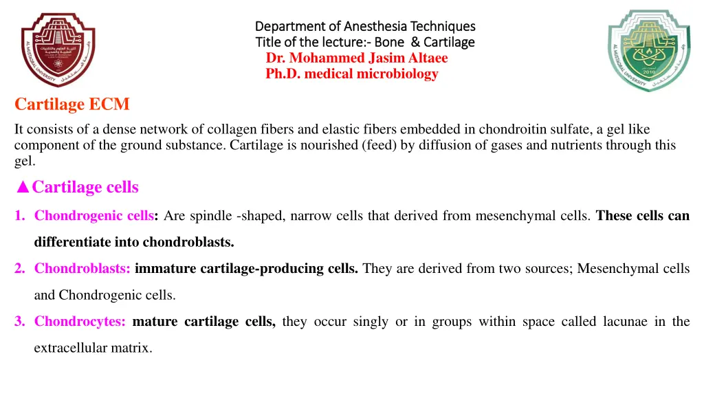 department of anesthesia techniques department 8