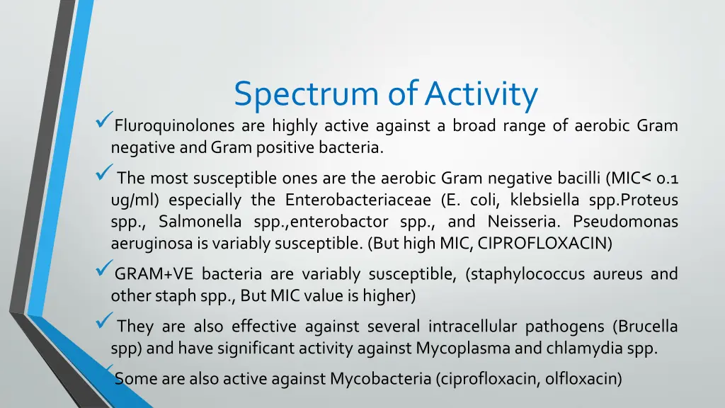 spectrum of activity fluroquinolones are highly