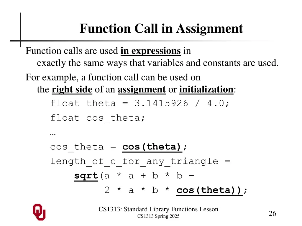 function call in assignment