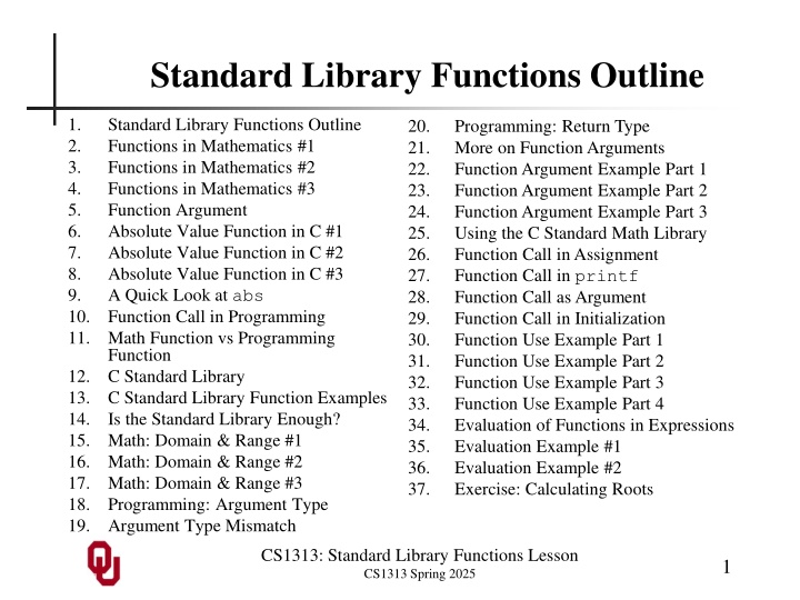 standard library functions outline