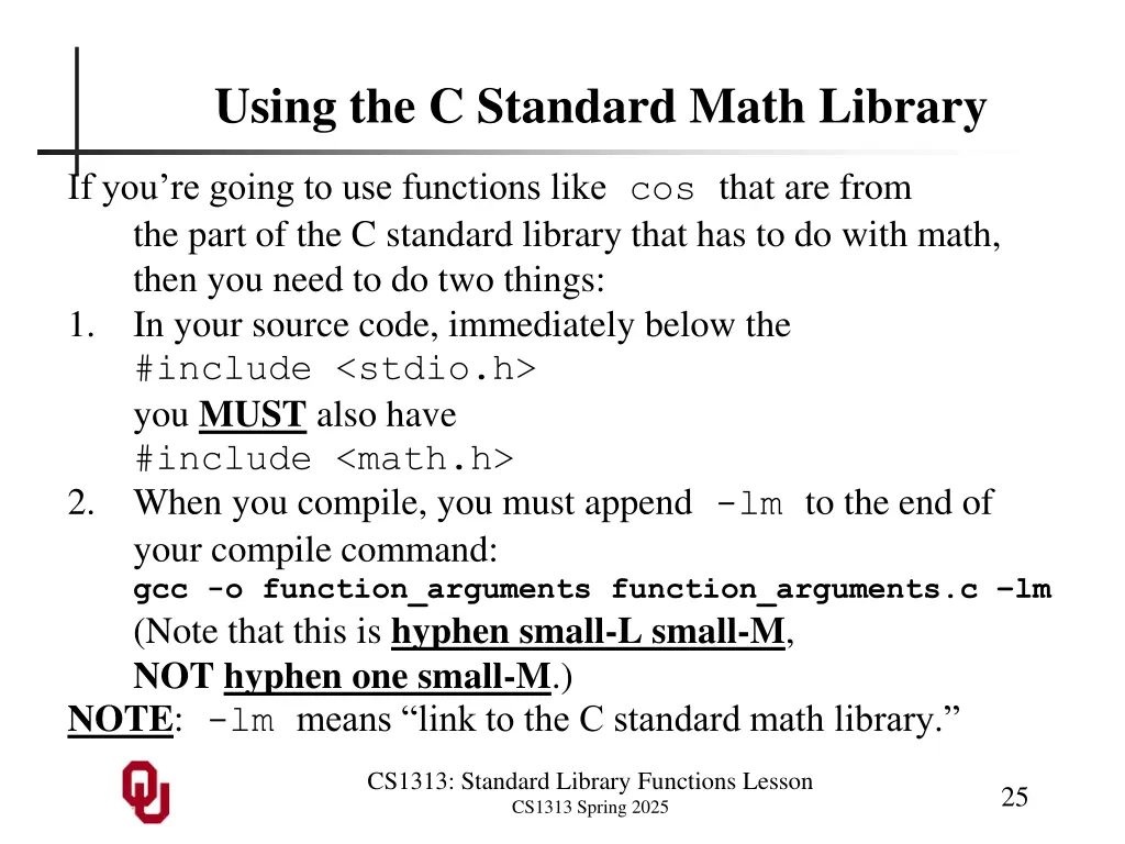 using the c standard math library