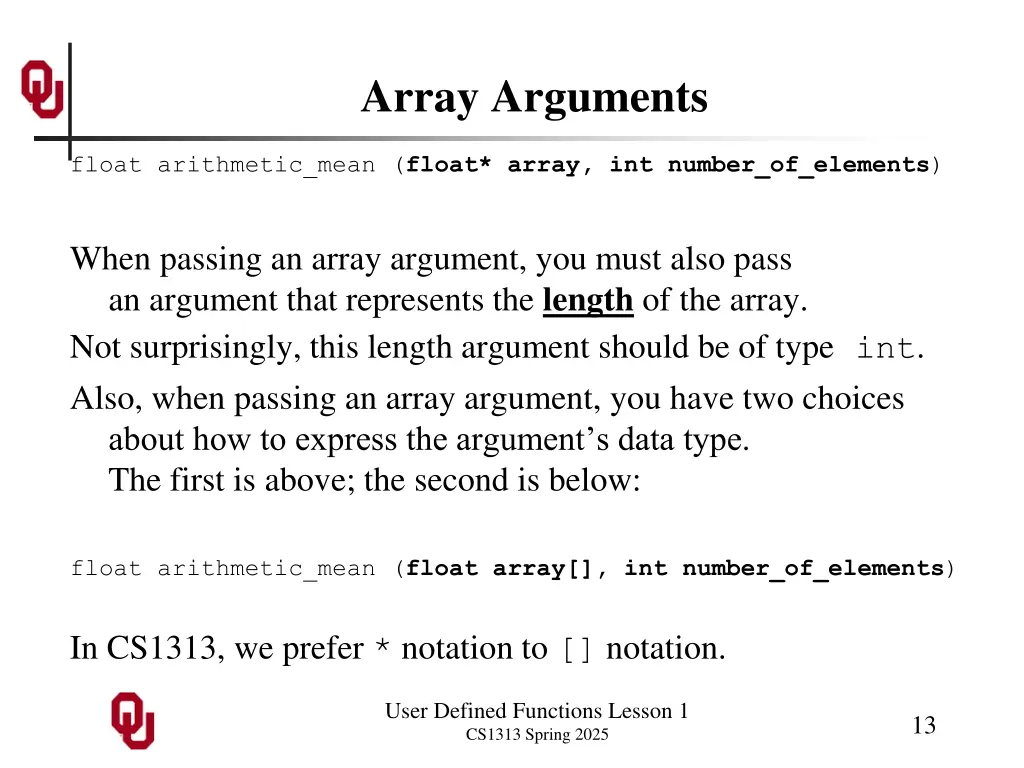 array arguments