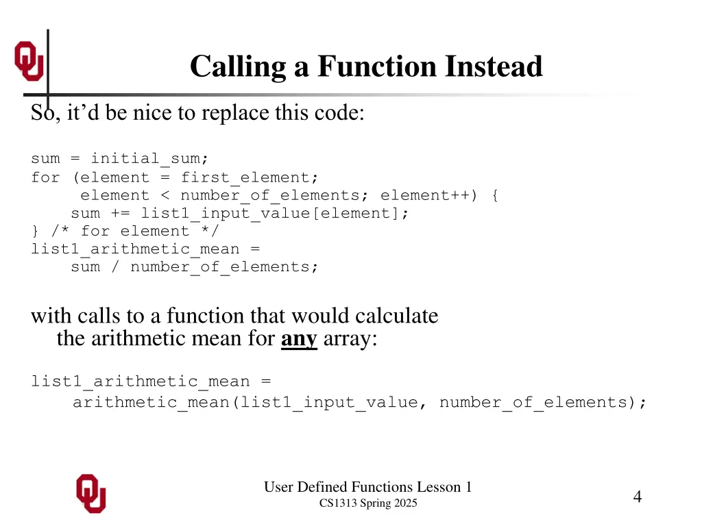 calling a function instead