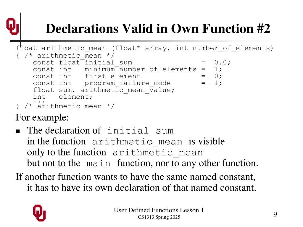 declarations valid in own function 2