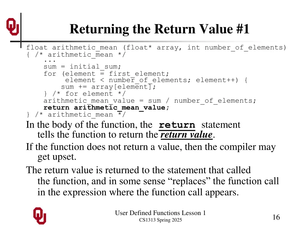 returning the return value 1