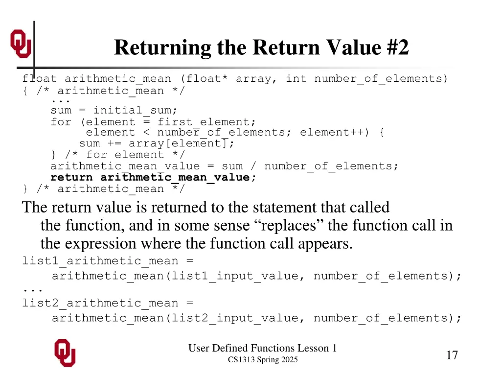 returning the return value 2