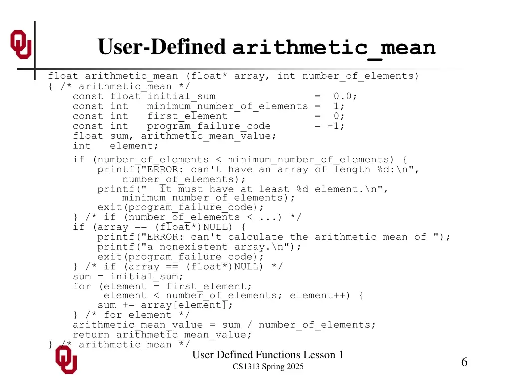 user defined arithmetic mean