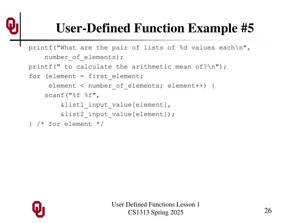 user defined function example 5