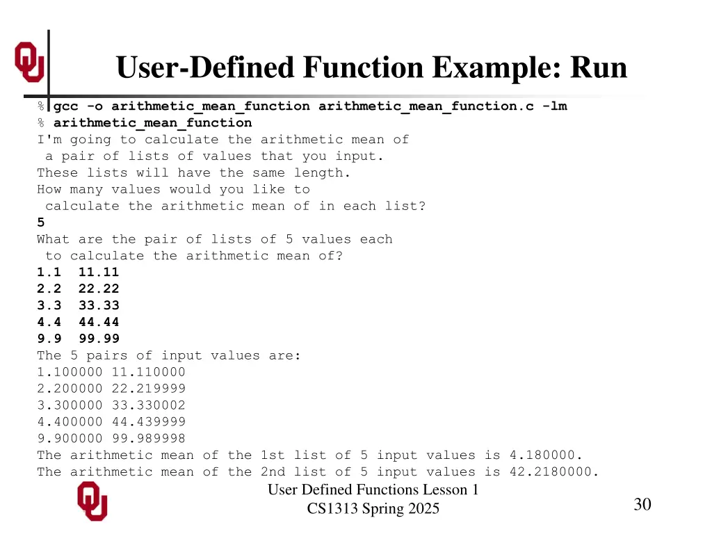 user defined function example run