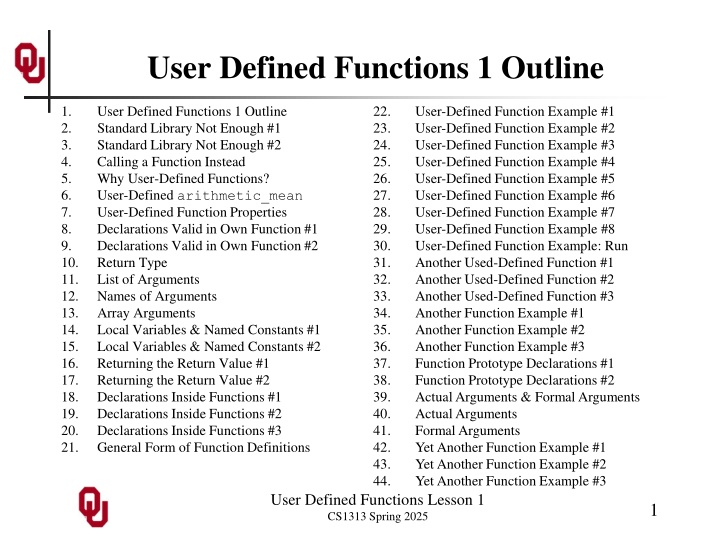 user defined functions 1 outline