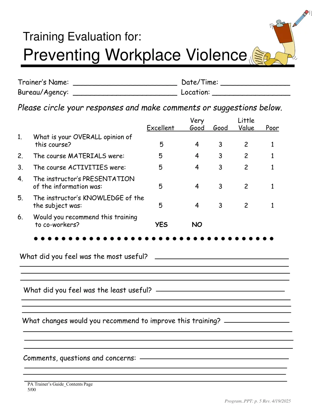 training evaluation for preventing workplace
