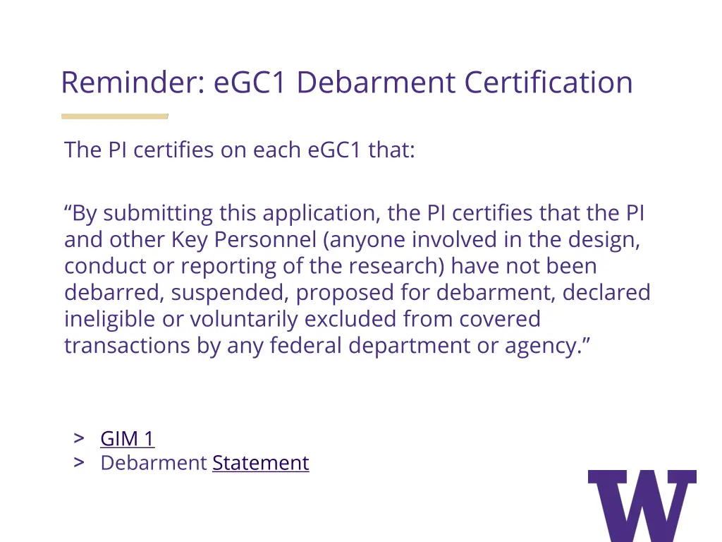 reminder egc1 debarment certification