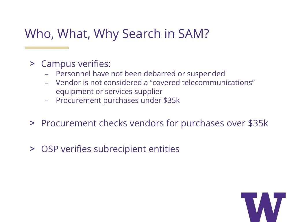 who what why search in sam