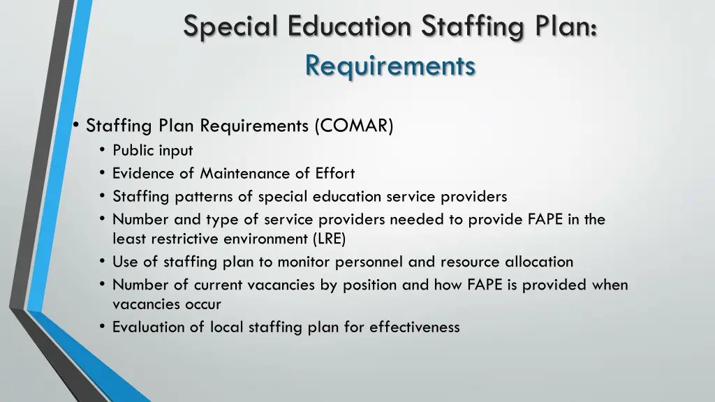 special education staffing plan requirements