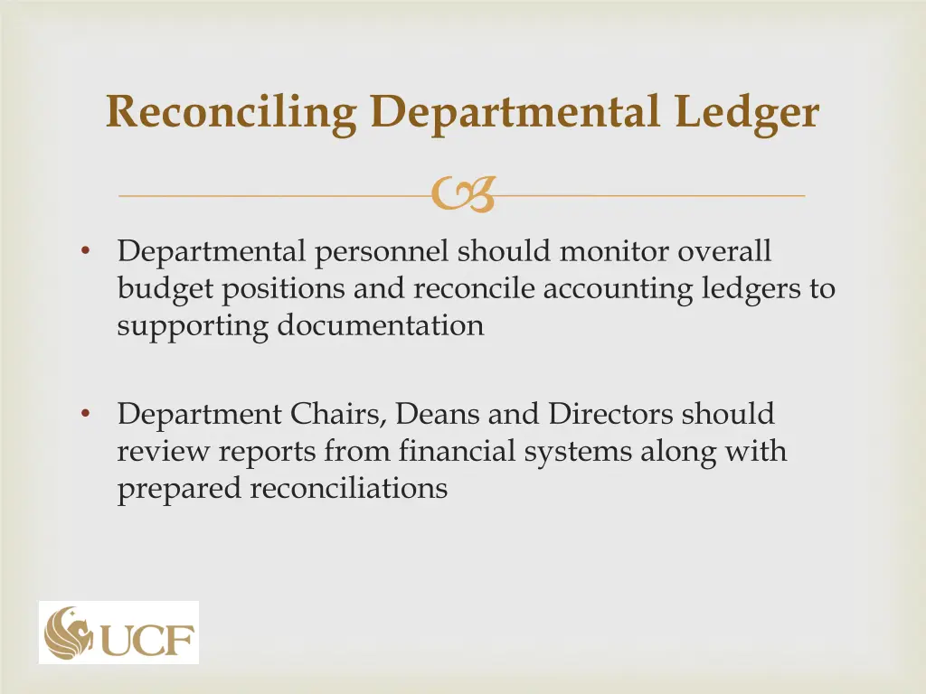 reconciling departmental ledger