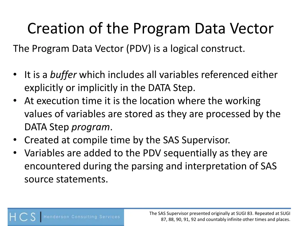 creation of the program data vector