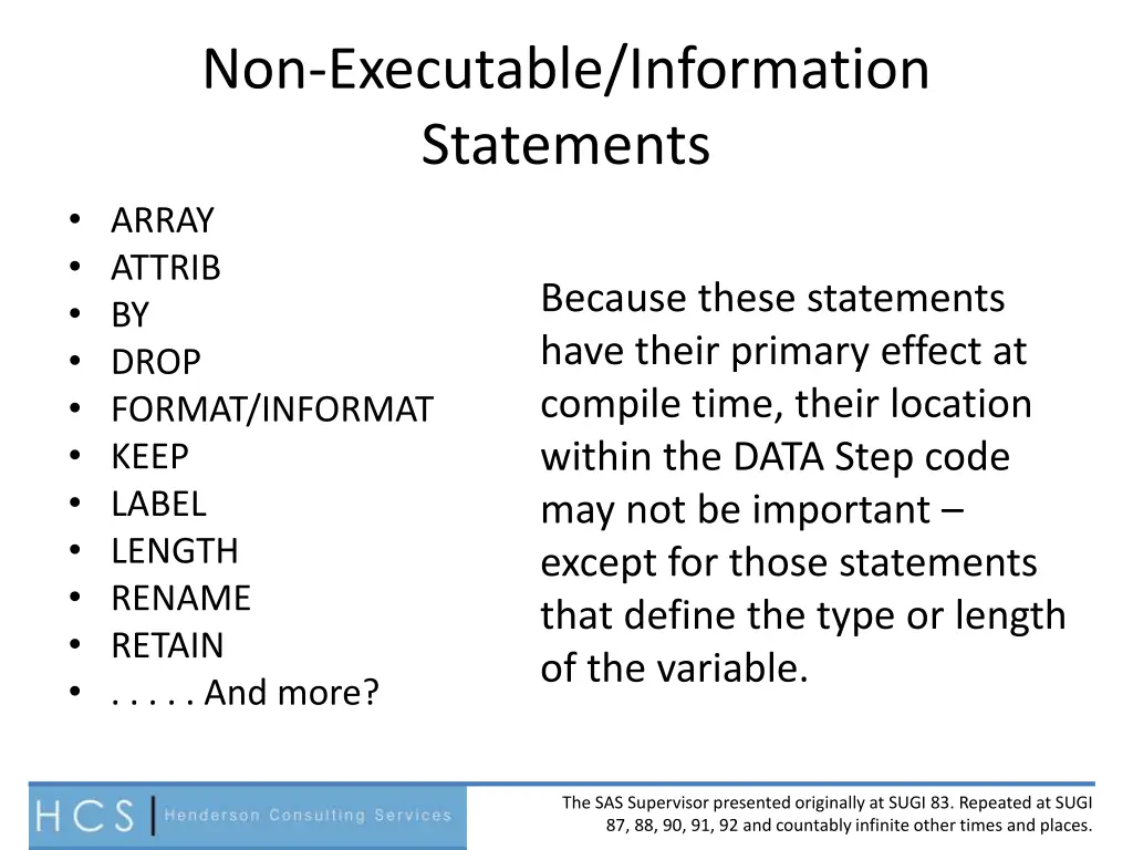 non executable information statements array