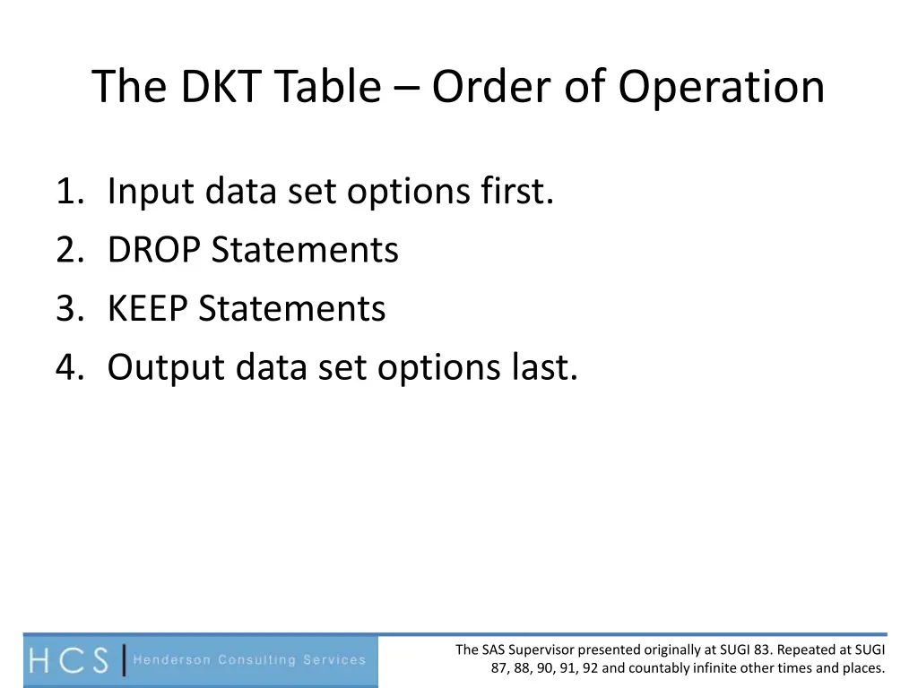 the dkt table order of operation