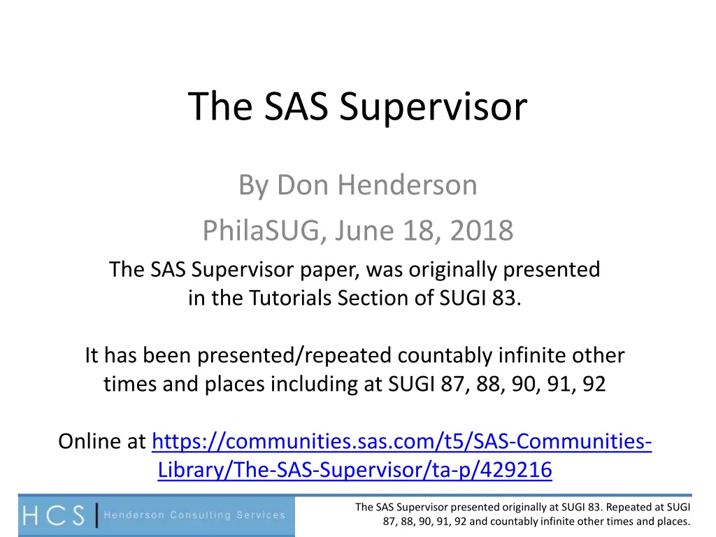 the sas supervisor 1