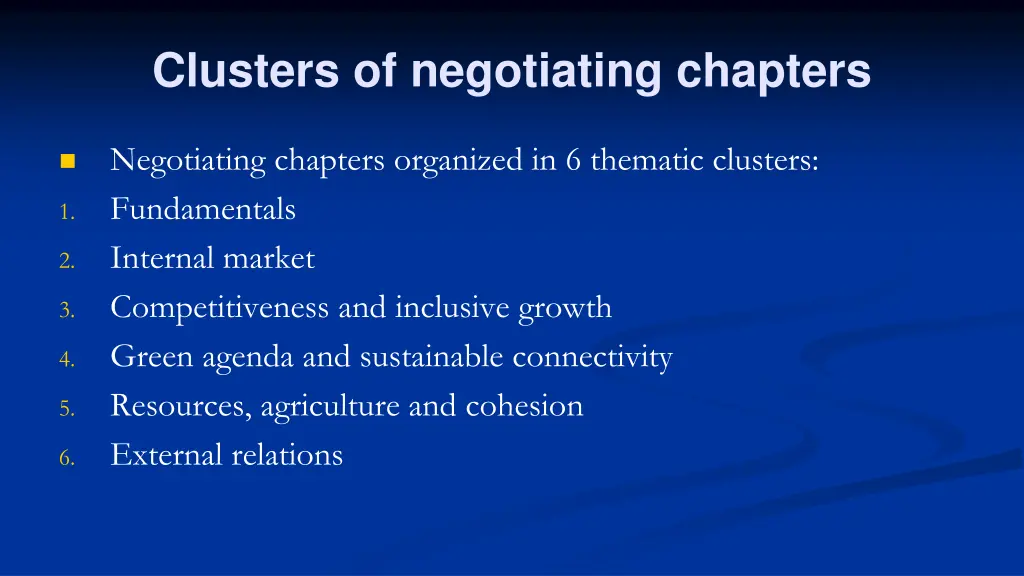 clusters of negotiating chapters