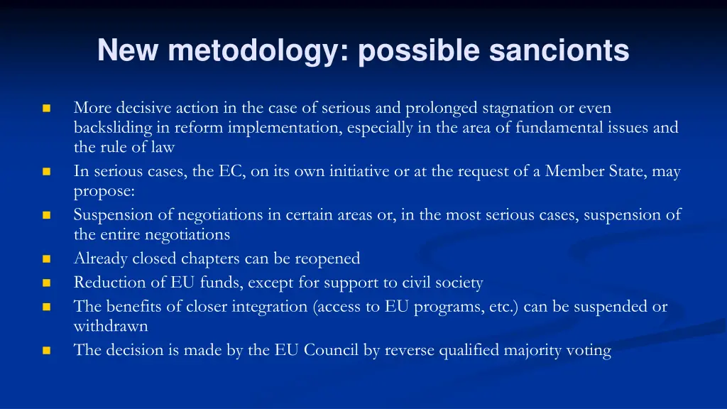 new metodology possible sancionts