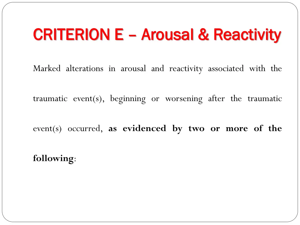 criterion e criterion e arousal