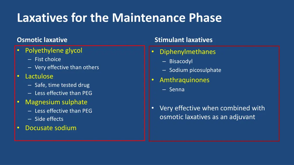 laxatives for the maintenance phase