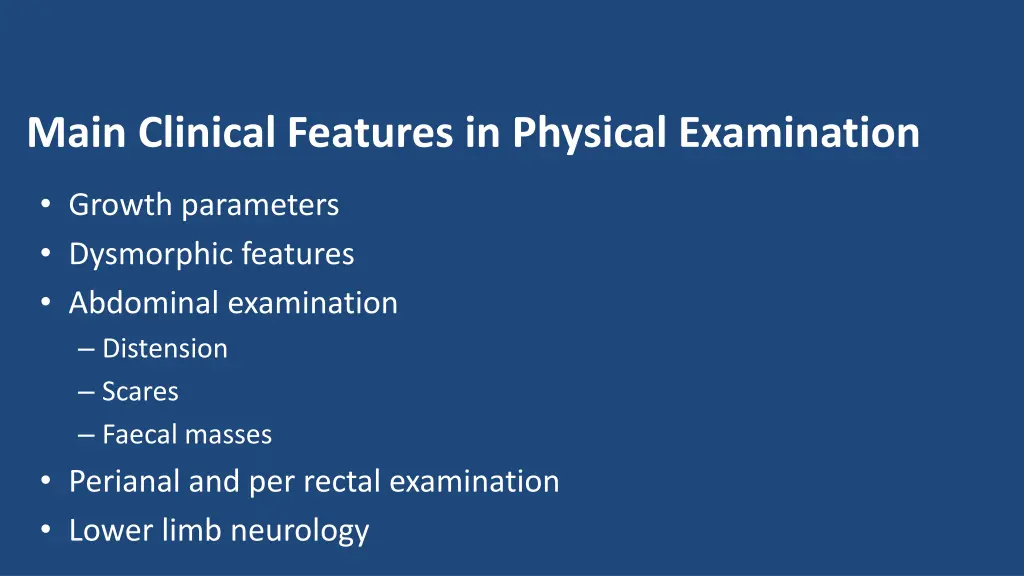 main clinical features in physical examination