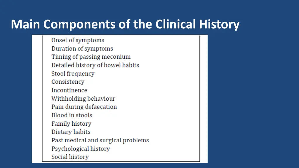 main components of the clinical history