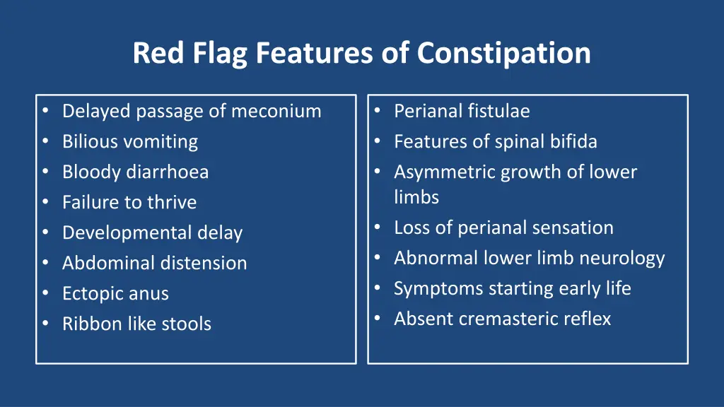 red flag features of constipation