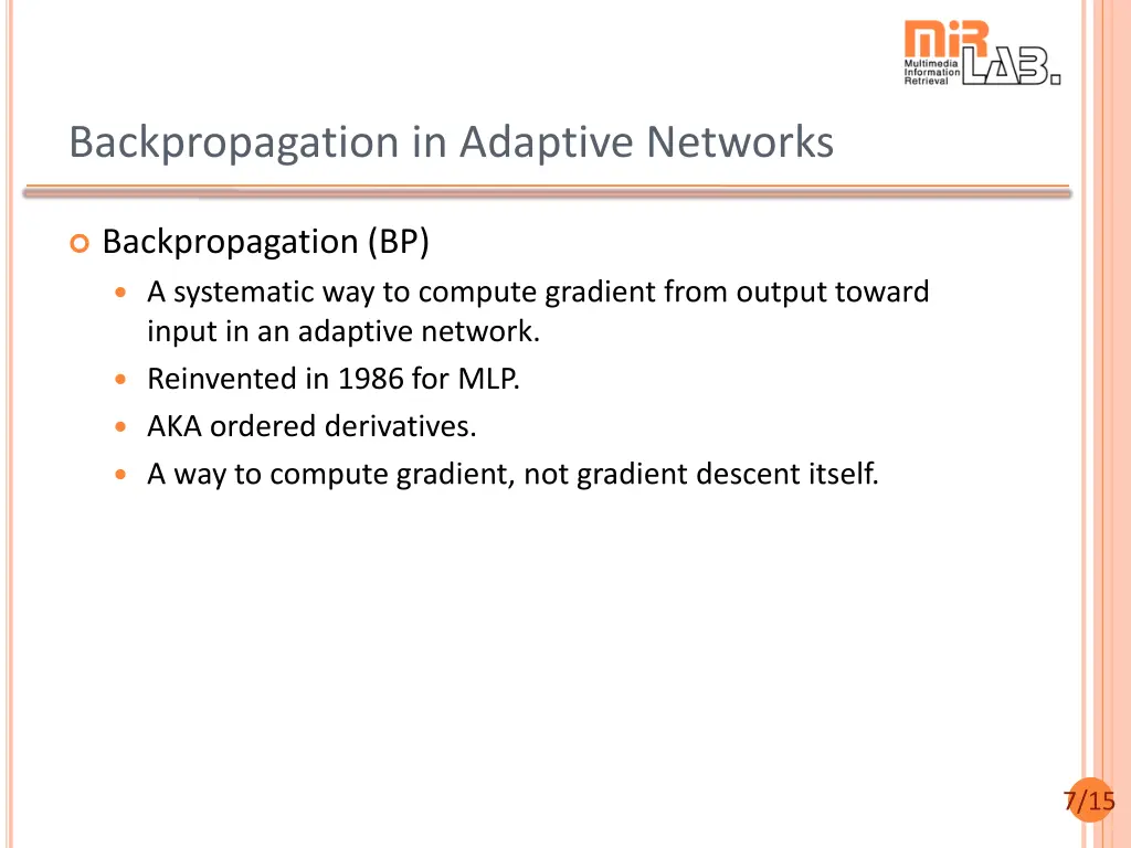 backpropagation in adaptive networks