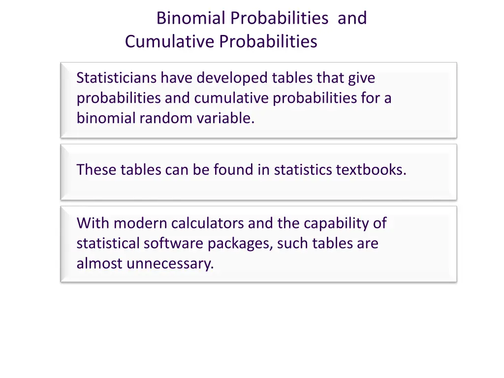 binomial probabilities and cumulative
