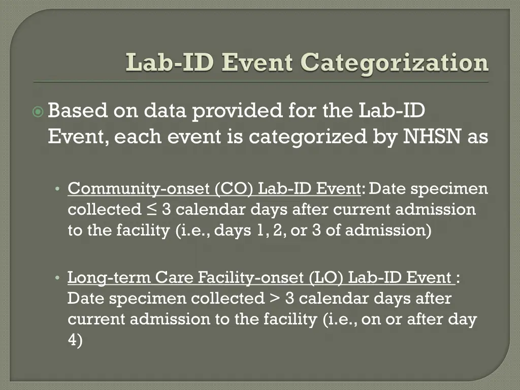 based on data provided for the lab id event each