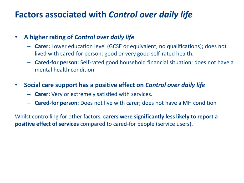 factors associated with control over daily life