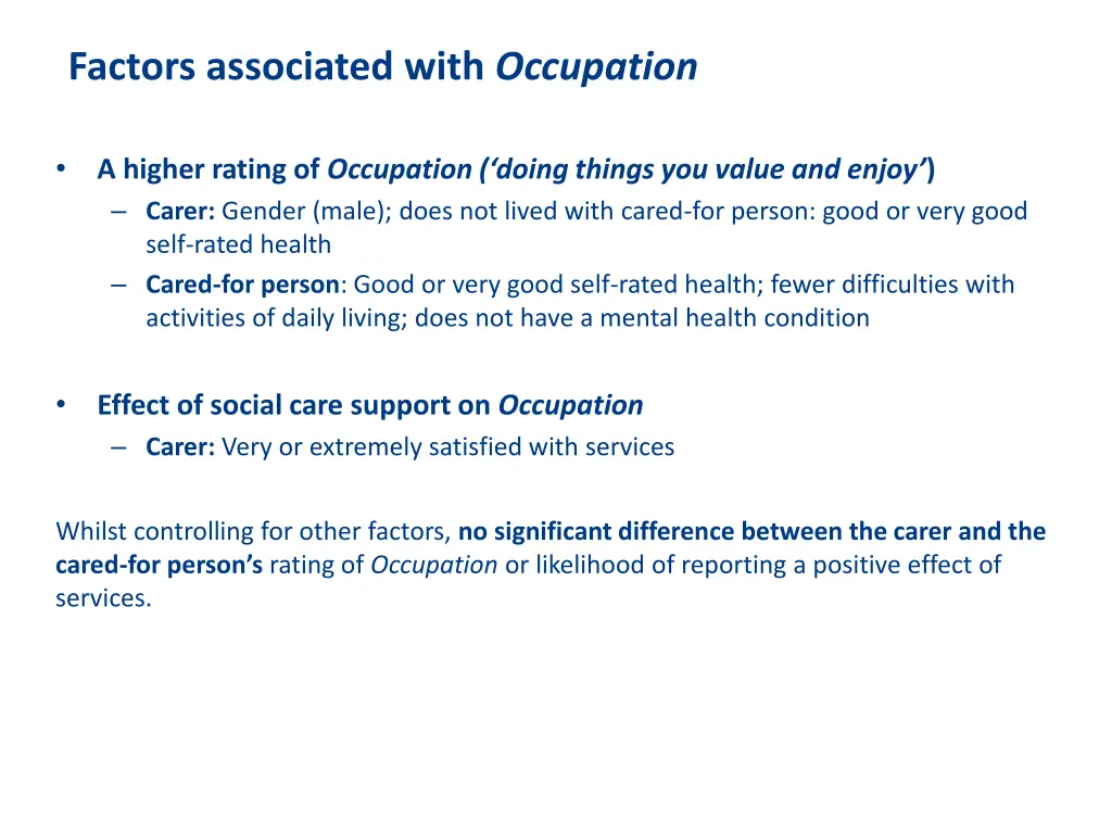 factors associated with occupation