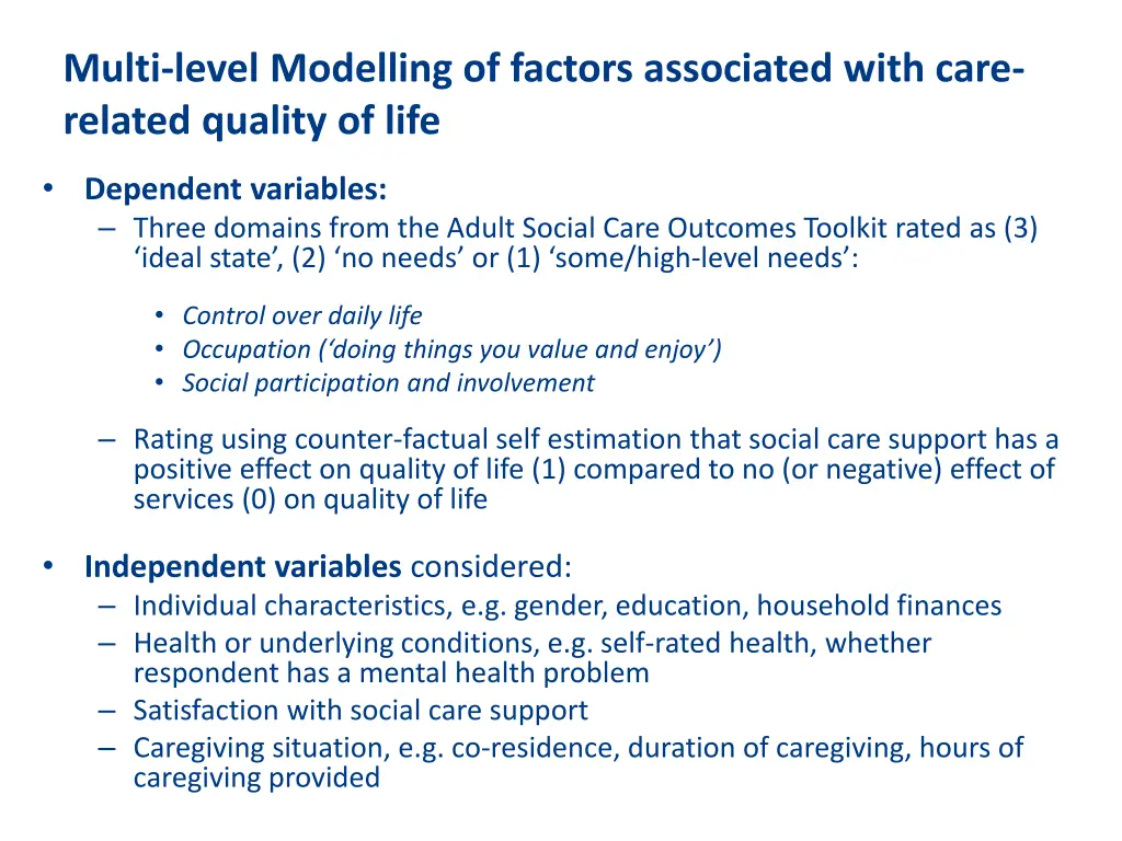 multi level modelling of factors associated with