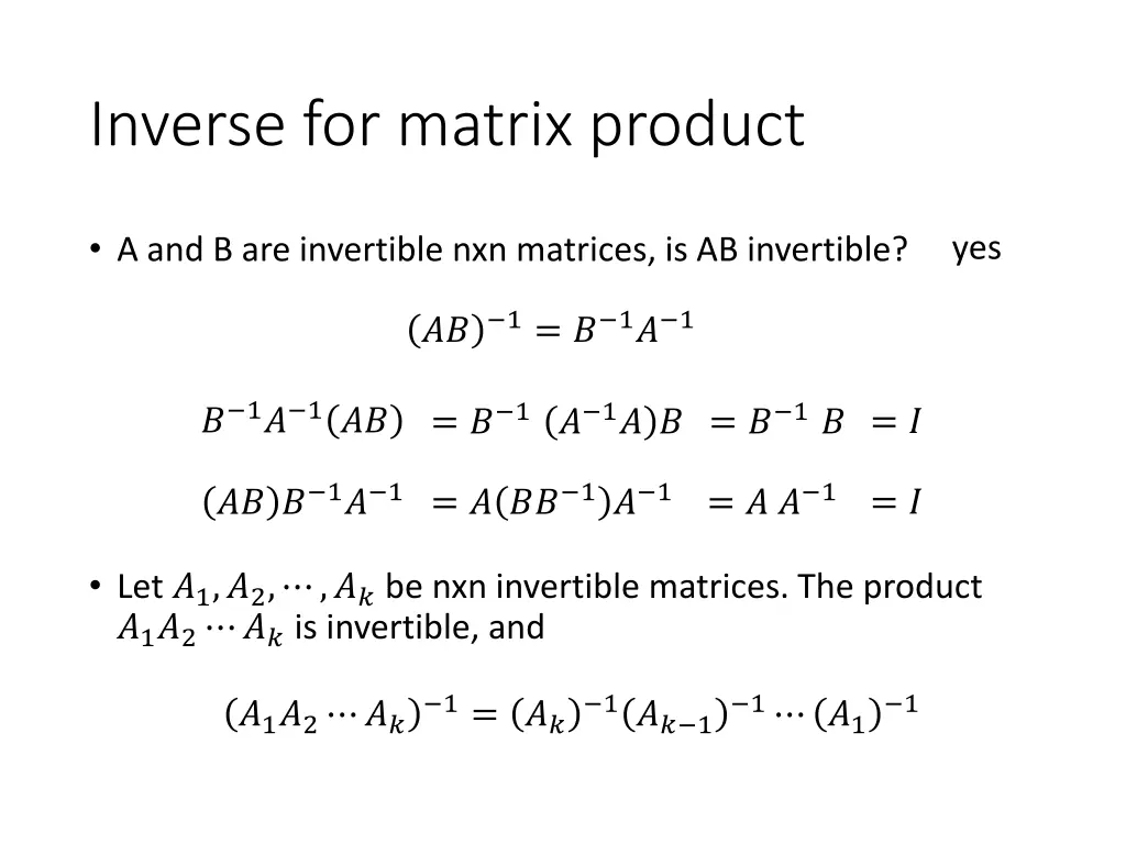 inverse for matrix product