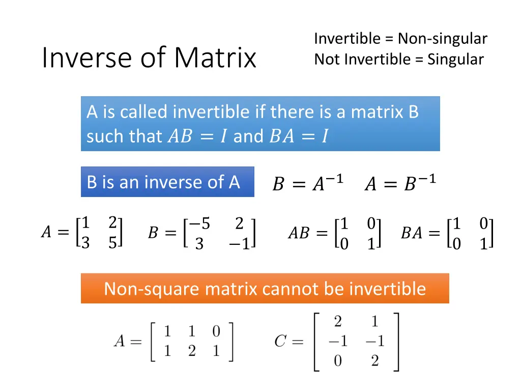 invertible non singular not invertible singular