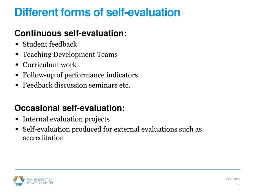 different forms of self evaluation