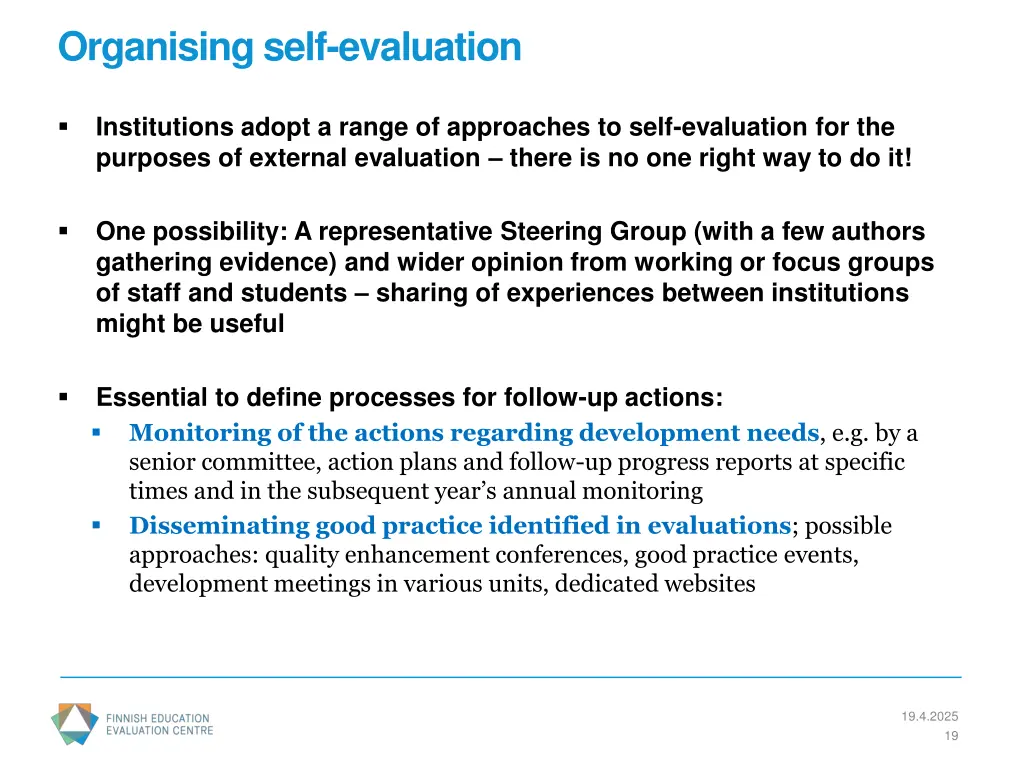 organising self evaluation