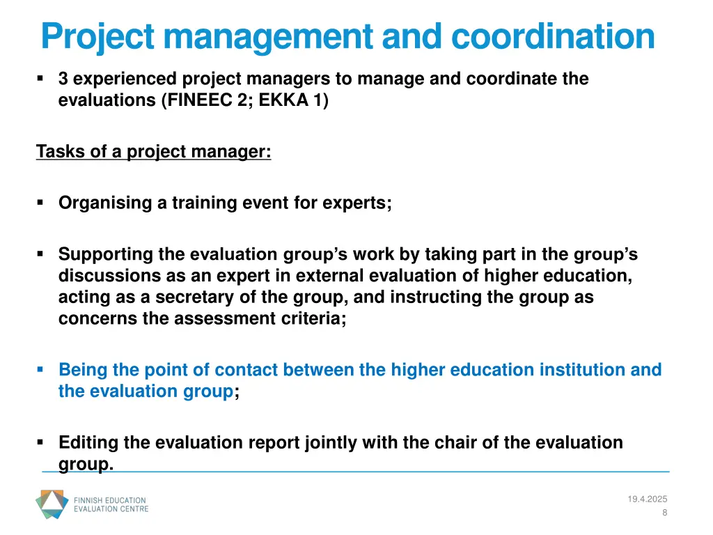 project management and coordination