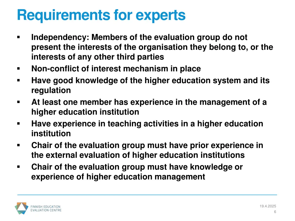 requirements for experts