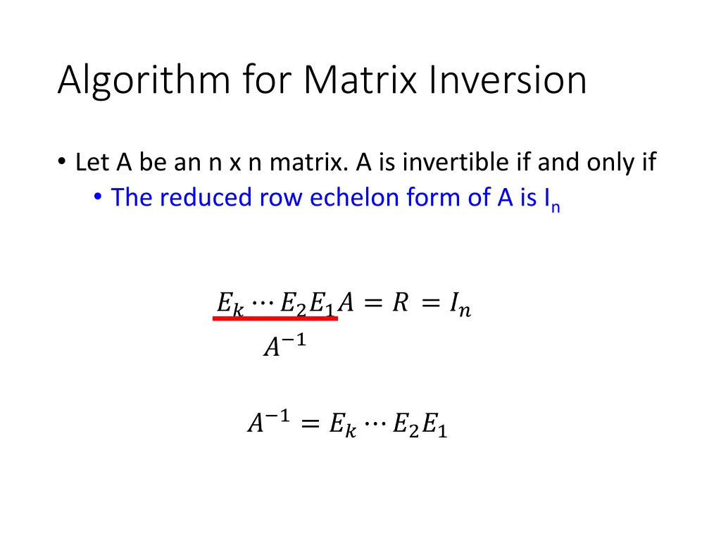 algorithm for matrix inversion